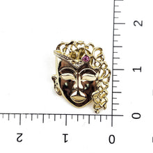 Load image into Gallery viewer, Vintage Gold Tone Theater Mask Pink Rhinestone Tie Tack Lapel Pin 1-5/8"
