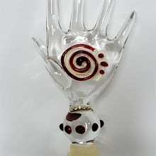 Load image into Gallery viewer, Payton Flameworks Handblown clear glass with red swirl "hand" bottle stopper