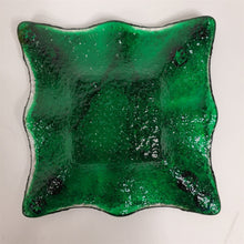 Load image into Gallery viewer, Green Glass Dish Ashtray w/ Millefiori &amp; Gold Veining on Surface 4" x 4"