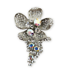 Load image into Gallery viewer, Vintage Silver Tone Clear AB Rhinestone Pave Flower Spray Brooch Pin 3-1/4"
