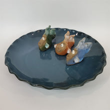 Load image into Gallery viewer, BLUE CLAY POTTERY w/ 3 CUTE FISH ATTACHED TO PLATE Clay Designs