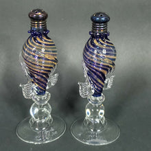 Load image into Gallery viewer, Handblown glass pedestal shaker set "Blue/Copper" by Gazelle Art Glass Signed