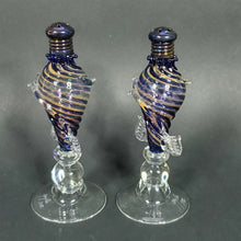 Load image into Gallery viewer, Handblown glass pedestal shaker set "Blue/Copper" by Gazelle Art Glass Signed
