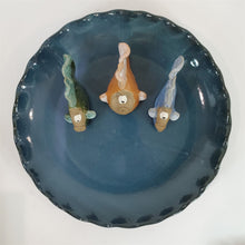Load image into Gallery viewer, BLUE CLAY POTTERY w/ 3 CUTE FISH ATTACHED TO PLATE Clay Designs