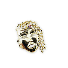 Load image into Gallery viewer, Vintage Gold Tone Theater Mask Pink Rhinestone Tie Tack Lapel Pin 1-5/8"