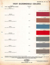 Load image into Gallery viewer, 57 59 OLDSMOBILE Original Paint Chips Color Codes Samples 5 Pages DUPONT