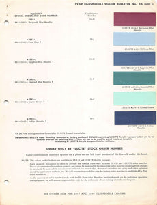57 59 OLDSMOBILE Original Paint Chips Color Codes Samples 5 Pages DUPONT
