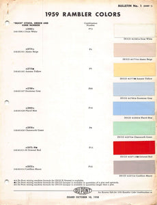 1959 RAMBLER Original Paint Chips Color Codes Samples 2 Pages DUPONT