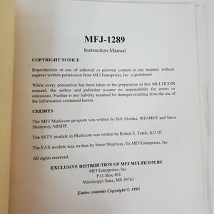 VTG Orig 1993 MFJ-1289 Multicom Advanced Multi-Mode Terminal Program Inst Manual