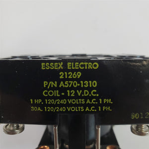 DPDT Relay 12 VDC Coil 120/240 VAC 1 HP, 30 AMP Switched Essex Electro A570-1310