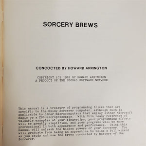 Rare Original Sorcery Brews by Howard Arrington 1981 for Exidy Sorcerer Computer