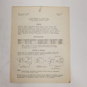 Vtg 1948 Astatic Crystal Recording Heads Installation Manual X-26,X-29-A C-42