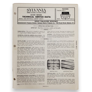 Vintage Sylvania Technical Service Data TV Chassis: D03-2