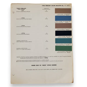 60 1960 MERCURY Original Paint Chips Color Samples 2 Pages DUPONT