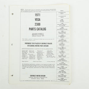 71 1971 Chevy Vega 2300 Parts Catalog Manual PA30X Revision #2